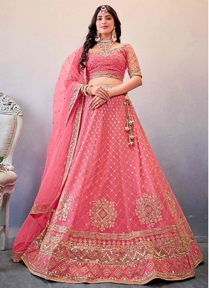 Capricious Sequins Orange A Line Lehenga Choli