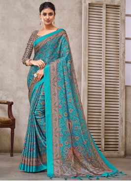 Capricious Turquoise Party Contemporary Saree