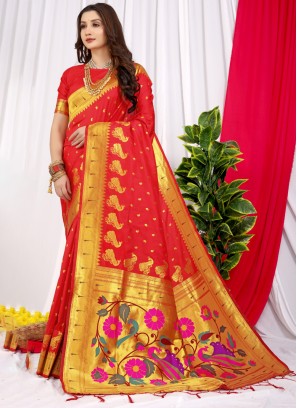 Capricious Weaving Red Silk Trendy Saree