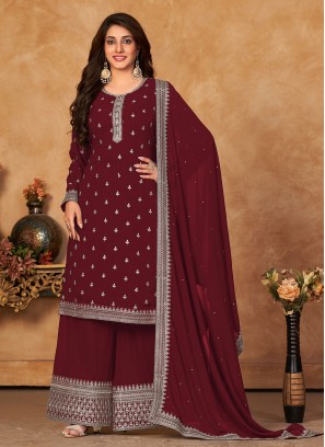 Captivating Maroon Faux Georgette Palazzo Salwar Kameez