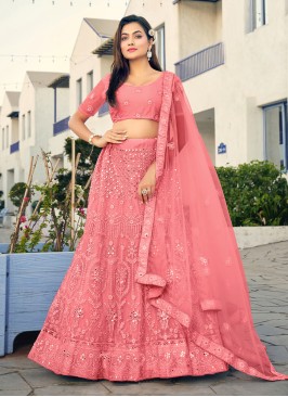 Captivating Pink Diamond Net Trendy Lehenga Choli
