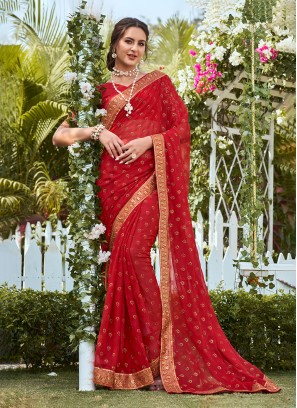 Captivating Red Party Classic Saree