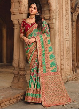 Captivating Silk Weaving Sea Green Contemporary Saree