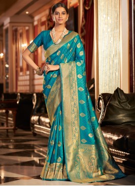 Captivating Turquoise Festival Classic Saree