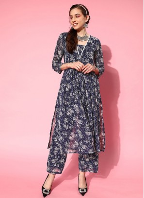 Casual Kurti Printed Silk in Blue