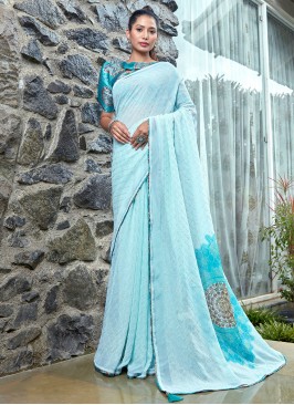 Catchy Aqua Blue Mehndi Saree