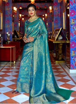 Catchy Blue Silk Traditional Designer Saree