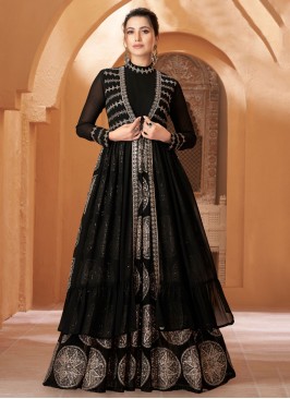Catchy Embroidered Black Designer Gown