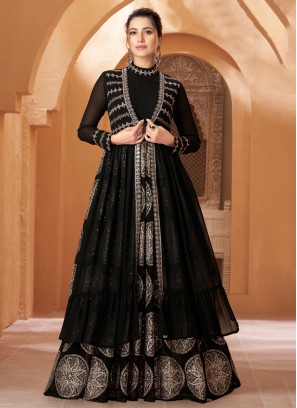 Catchy Embroidered Black Designer Gown