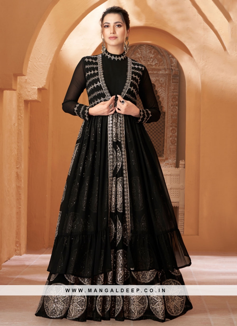 Designer Black Jacket Style Gown