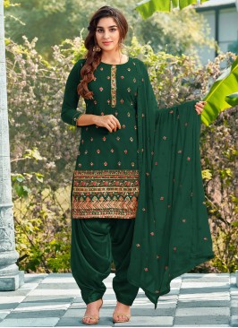 Catchy Green Zari Patiala Salwar Suit