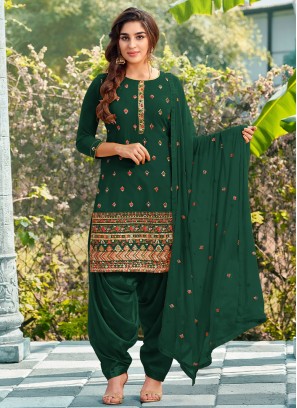 Catchy Green Zari Patiala Salwar Suit