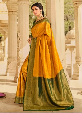 Catchy Mustard Border Silk Contemporary Saree