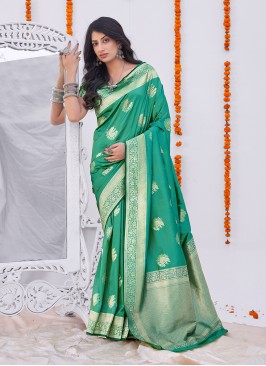 Celestial Banarasi Silk Turquoise Weaving Classic Saree