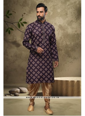 Celestial Charm Kurta Pyjama Set - Handloom Cotton Top with Pintex work and Art Silk Peshawari Bottom