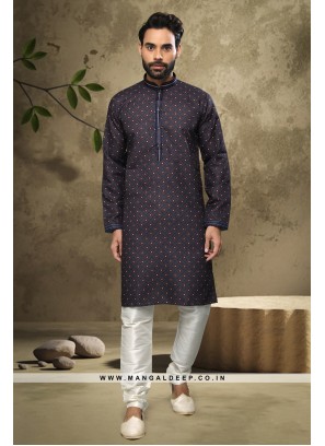 Celestial Charm Kurta Pyjama Set - Handloom Cotton Top with Pintex work and Art Silk Peshawari Bottom