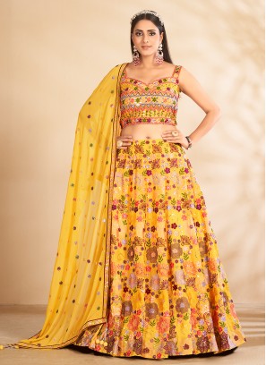 Celestial Handwork Georgette Mustard Readymade Lehenga Choli