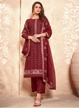 Celestial Maroon Embroidered Designer Pakistani Su