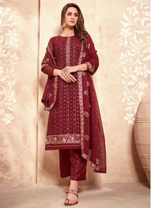 Celestial Maroon Embroidered Designer Pakistani Suit