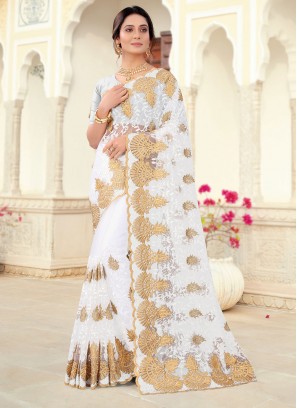 Celestial Net Off White Embroidered Classic Saree