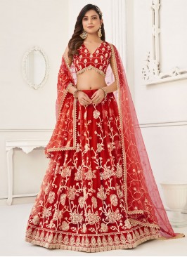 Celestial Net Red Embroidered Lehenga Choli