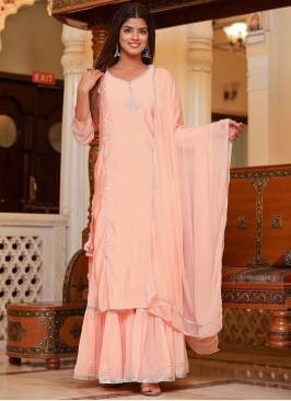 Celestial Peach Embroidered Silk Readymade Style