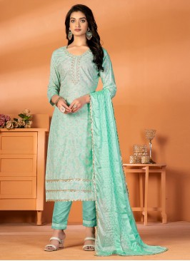 Celestial Sea Green Printed Straight Suit