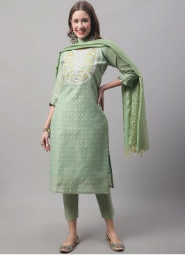 Chanderi Embroidered Trendy Suit in Green