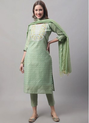 Chanderi Embroidered Trendy Suit in Green