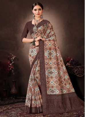 Chanderi Silk Brown Classic Saree