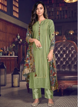 Chanderi Silk Green Pant Style Suit
