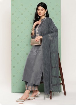 Chanderi Silk Palazzo Salwar Kameez in Grey