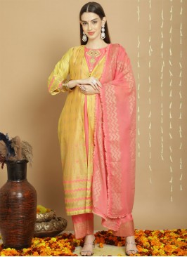 Chanderi Silk Yellow Embroidered Trendy Salwar Suit