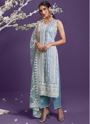 Charismatic Embroidered Festival Designer Straight Suit