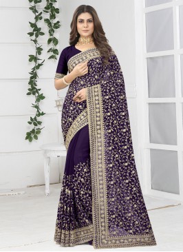 Charismatic Georgette Navy Blue Diamond Designer Saree