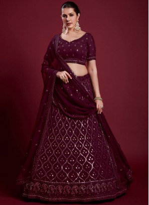 Charismatic Gota Work Wine Georgette A Line Lehenga Choli