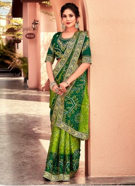 Charismatic Green Chiffon Contemporary Saree