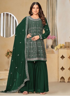 Charismatic Green Faux Georgette Trendy Salwar Sui