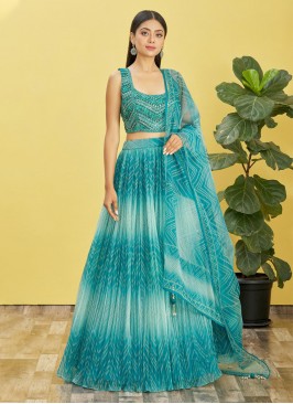 Charismatic Mirror Organza Aqua Blue Lehenga Choli