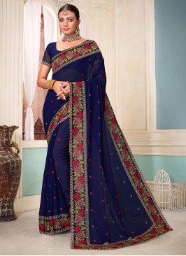 Charismatic Navy Blue Ceremonial Trendy Saree