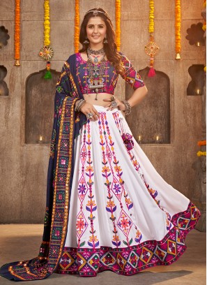 Charismatic White Mirror Viscose A Line Lehenga Choli