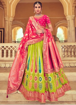 Charismatic Zari Silk Green and Rani A Line Lehenga Choli