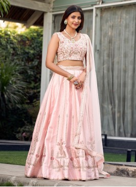 Charming Art Silk Rose Pink Embroidered Readymade Lehenga Choli