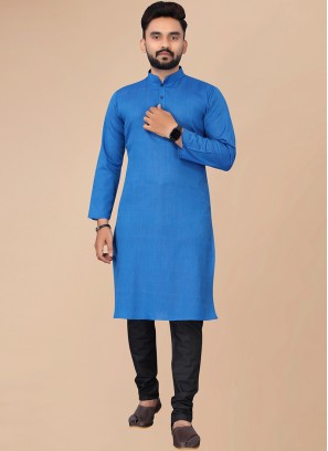Charming Blue Color Function Wear Cotton Men's Kurta