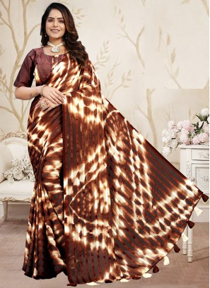 Charming Brown Color Party Wear Saree