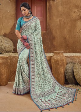 Charming Diamond Sea Green Banarasi Silk Contemporary Saree