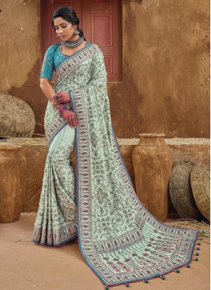 Charming Diamond Sea Green Banarasi Silk Contemporary Saree