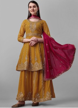 Charming Embroidered Art Silk Ankle Lenth Salwar Suit