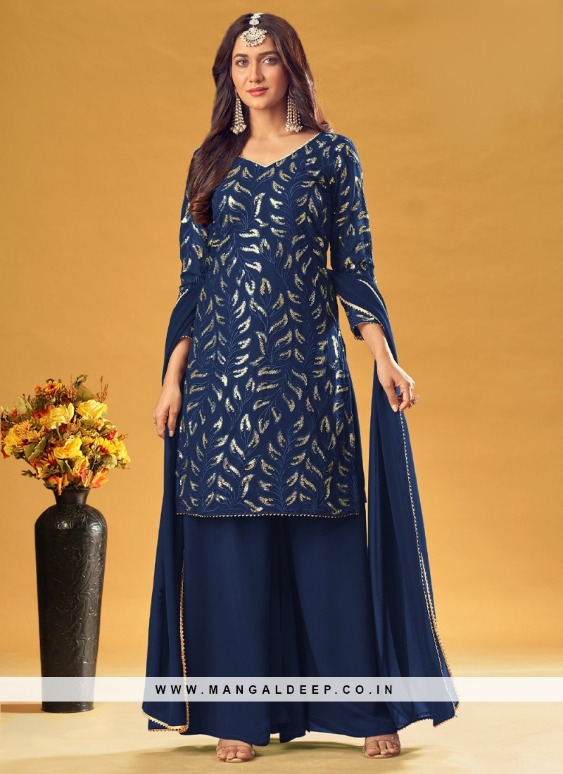 Blue Georgette Indian Wedding Ready Made Anarkali Suit SRSA316602 –  ShreeFashionWear