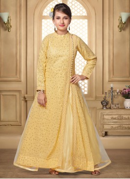 Charming Gold Color Party Wear Salwar Suit For Kids
